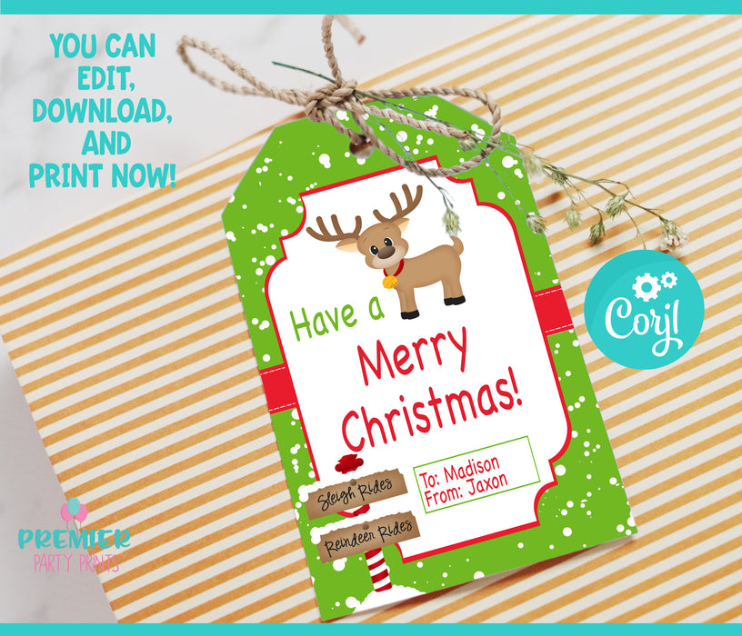 Editable Instant Access/Download Christmas Reindeer Gift Tags-CGT001