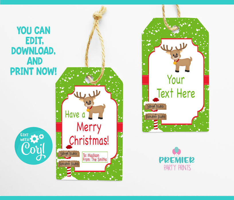 Editable Instant Access/Download Christmas Reindeer Gift Tags-CGT001