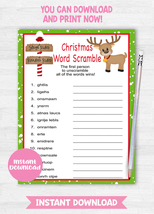 Christmas Reindeer Word Scramble Game