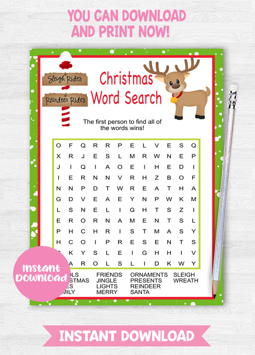  Christmas Reindeer Word Search Game