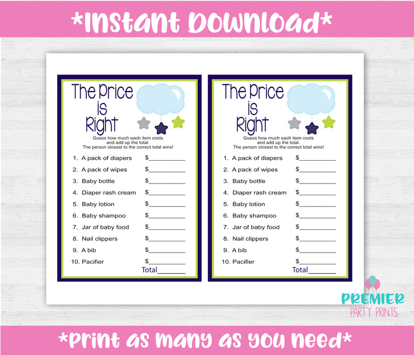 Twinkle Twinkle Little Star The Price is Right Baby Shower Game