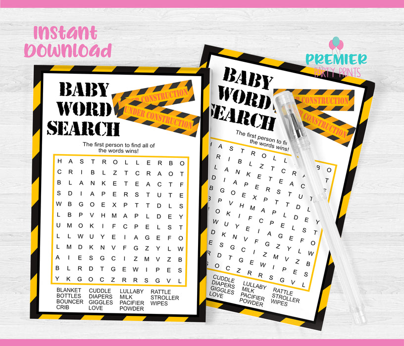 Construction Baby Word Search Game