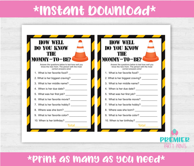 Construction Mommy to Be Game Instructions