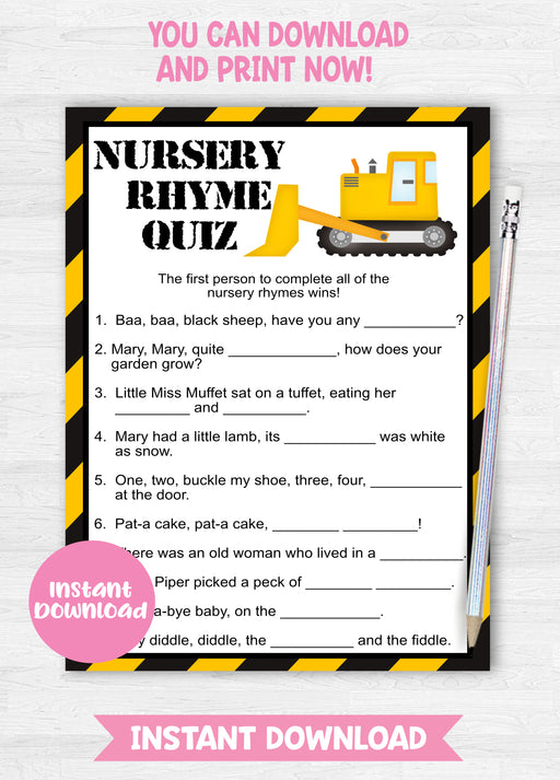 Construction Nursery Rhyme Quiz Game