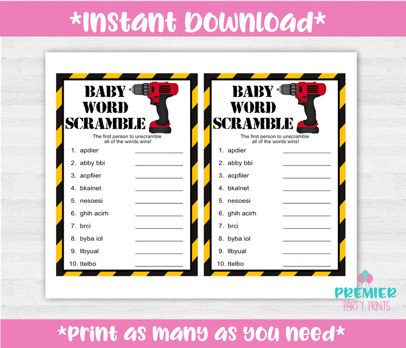 Construction Baby Word Scramble Game Instructions