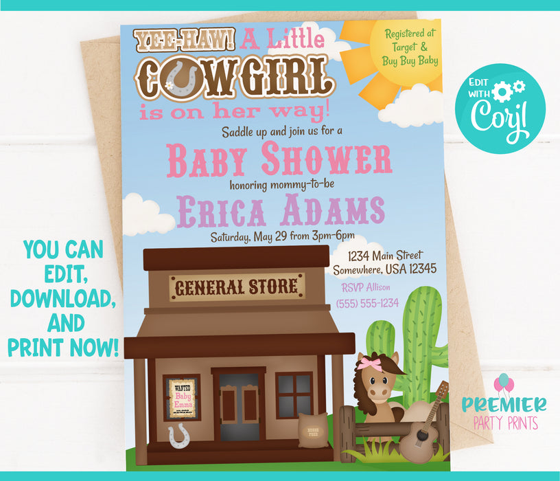  Cowgirl Baby Shower Invitation