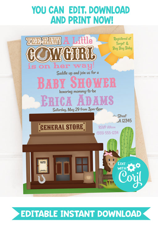 Cowgirl Baby Shower Invitation