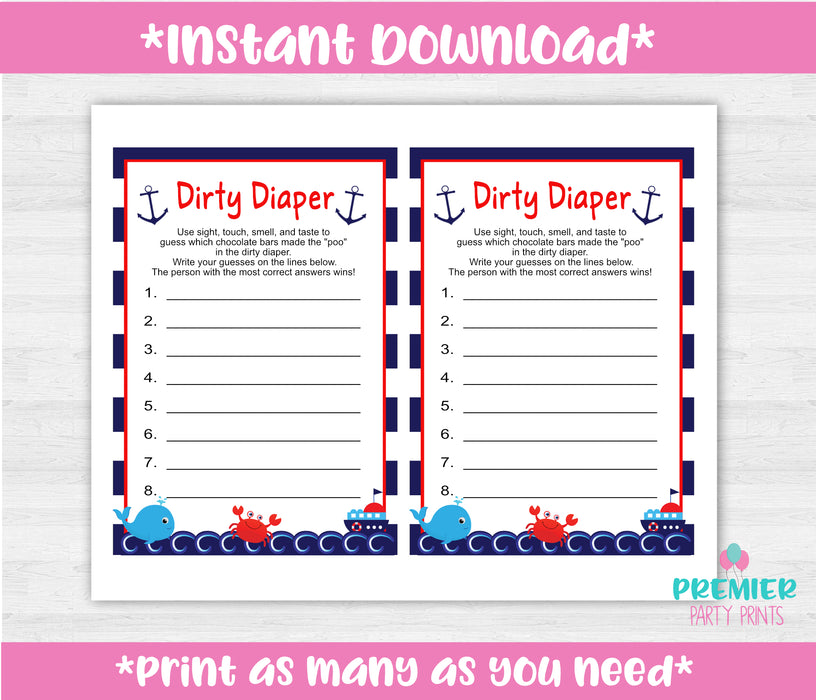 Nautical Dirty Diaper Baby Shower Game Instructions