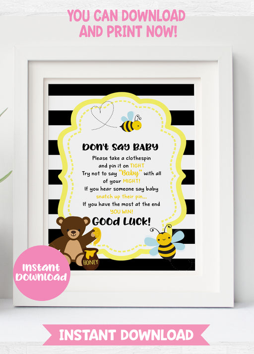 Printable Little Honeybee Gender Reveal 8x10 Don't Say Baby  Sign