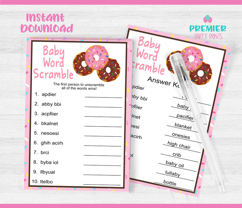 Donut Baby Word Scramble Baby Shower Game