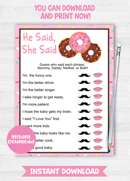 Donut He Said, She Said Baby Shower Game