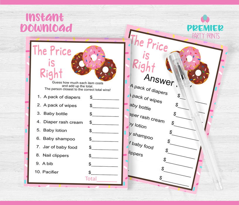 Donut The Price is Right Baby Shower Game