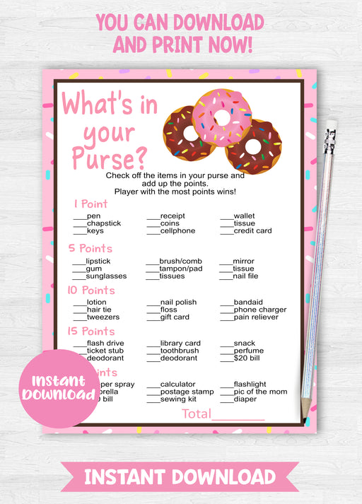 Donut What's in Your Purse Baby Shower Game