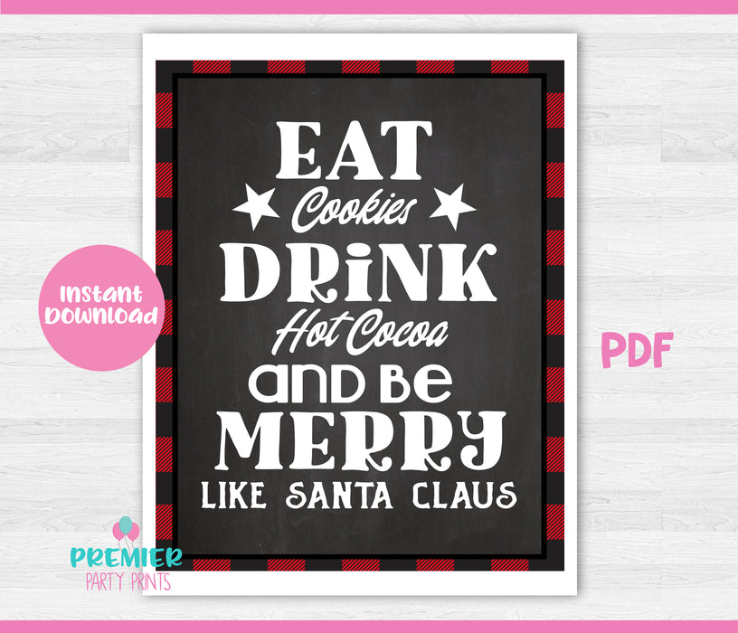 Instant Download Buffalo Plaid 8x10 Christmas Table Sign Eat Drink Be Merry-CTS001