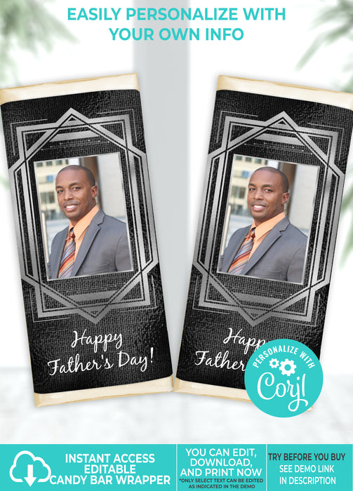 Black & Silver (Colors Cannot Be Changed) Father's Day/Birthday Candy Bar Wrapper