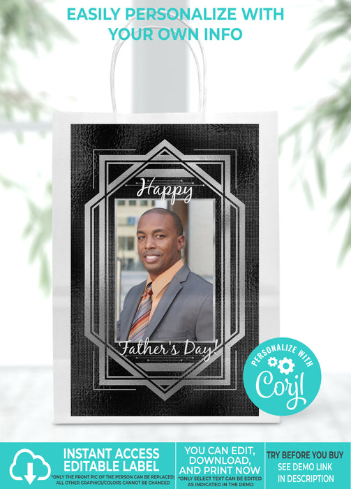 Black & Silver (Colors Cannot Be Changed) Father's Day/Birthday 5x8 Gift Bag Label
