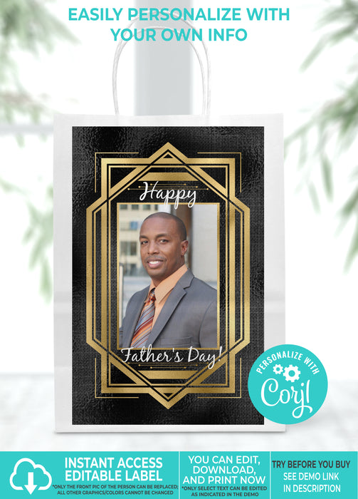 Black & Gold (Colors Cannot Be Changed) Father's Day/Birthday 5x8 Gift Bag Label