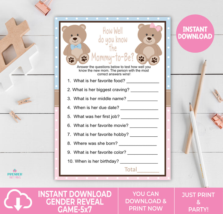 Teddy Bear Gender Reveal Mommy to Be Game