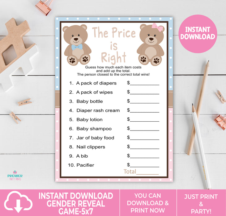Teddy Bear The Price is Right Gender Reveal Game