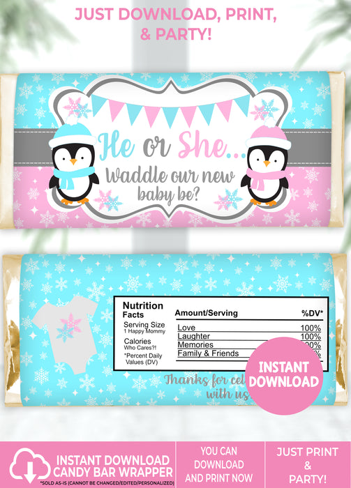  Waddle Baby Be Christmas/Winter Gender Reveal Candy Bar Wrapper Version 1