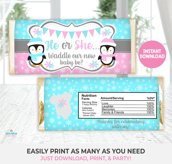  Waddle Baby Be Christmas/Winter Gender Reveal Candy Bar Wrapper Version 1