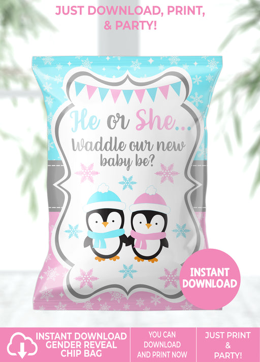 Waddle Baby Be Christmas/Winter Gender Reveal Chip Bag Version 1