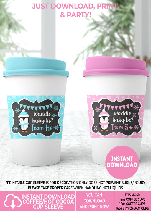 Printable Waddle Baby Be Penguin Christmas Winter Coffee Cup Sleeve