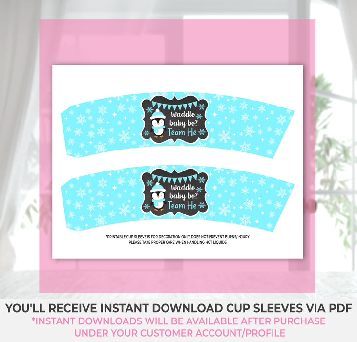 Printable Waddle Baby Be Penguin Christmas Winter Coffee Cup Sleeve