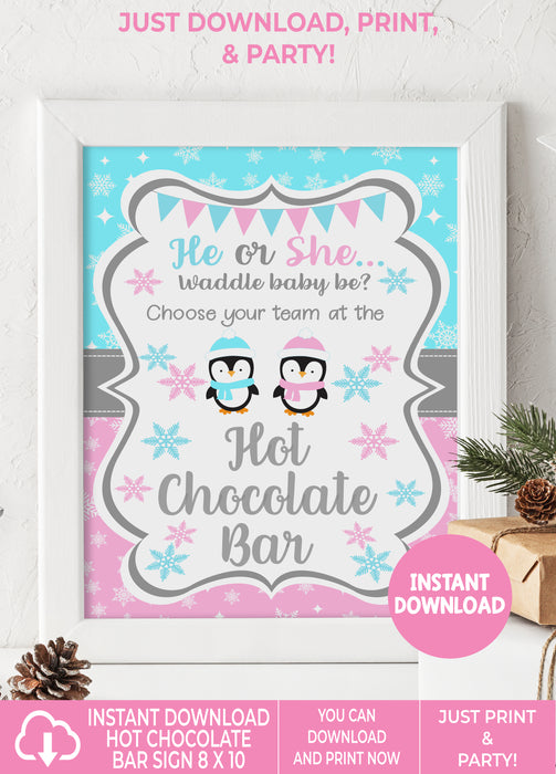 Waddle Baby Be Penguin Gender Reveal Hot Chocolate Bar Sign  8x10