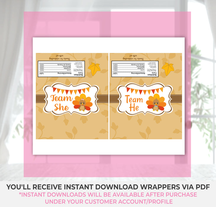 Printable Little Turkey Thanksgiving Gender Reveal Candy Bar Wrapper