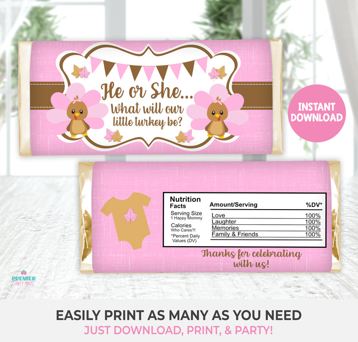 Editable Instant Access/Download Little Turkey Thanksgiving Gender Reveal Candy Bar Wrapper Vers 2-GR028