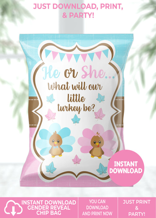 Instant Access/Download Little Turkey Thanksgiving Gender Reveal Chip Bag Vers 1-GR028