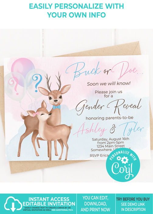 Buck or Doe Gender Reveal Invitation Version