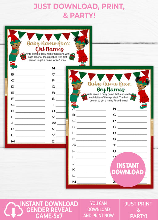 What the Elf Christmas/Winter Baby Name Race Gender Reveal Game Brown Tone