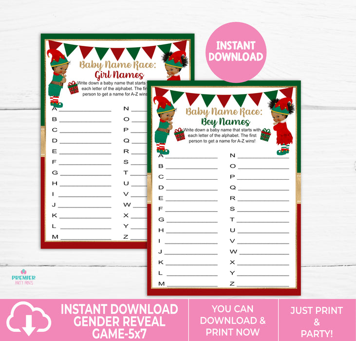 What the Elf Christmas/Winter Baby Name Race Gender Reveal Game Brown Tone