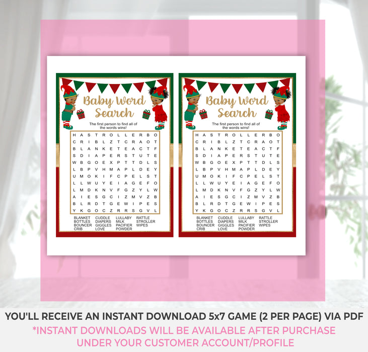 What the Elf Christmas/Winter Baby Word Search Gender Reveal Game Brown Tone Instructions