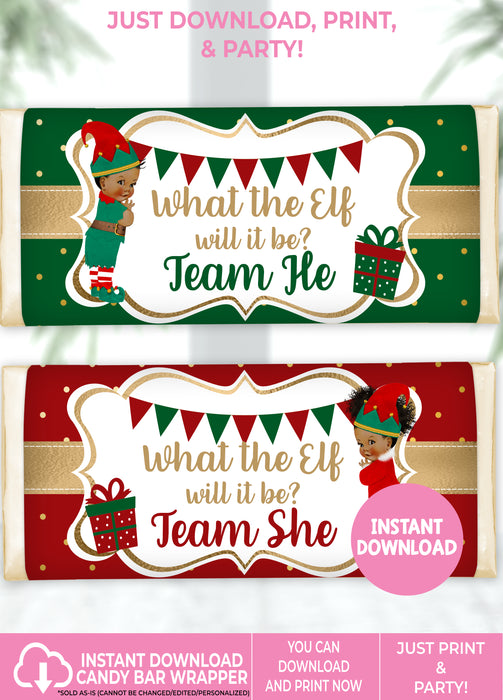 What the Elf Christmas/Winter Gender Reveal Candy Bar Wrapper Brown Tone 1 Vers 2