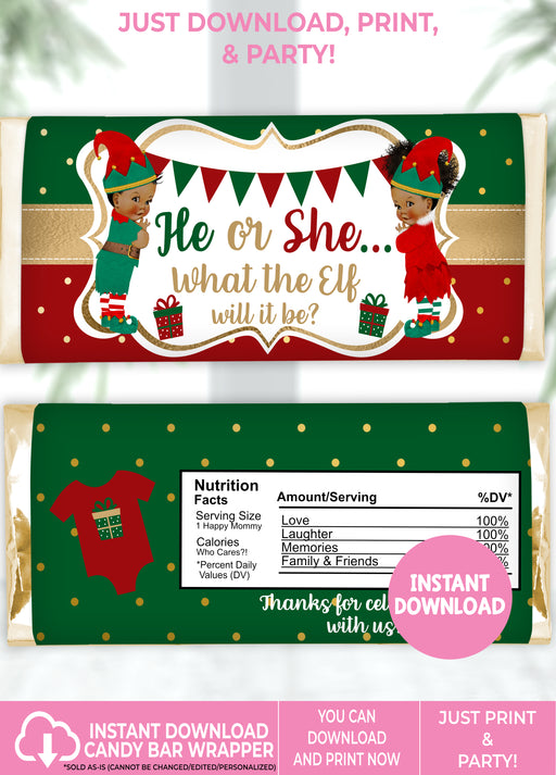 What the Elf Christmas/Winter Gender Reveal Candy Bar Wrapper Brown Tone 1 Vers 1