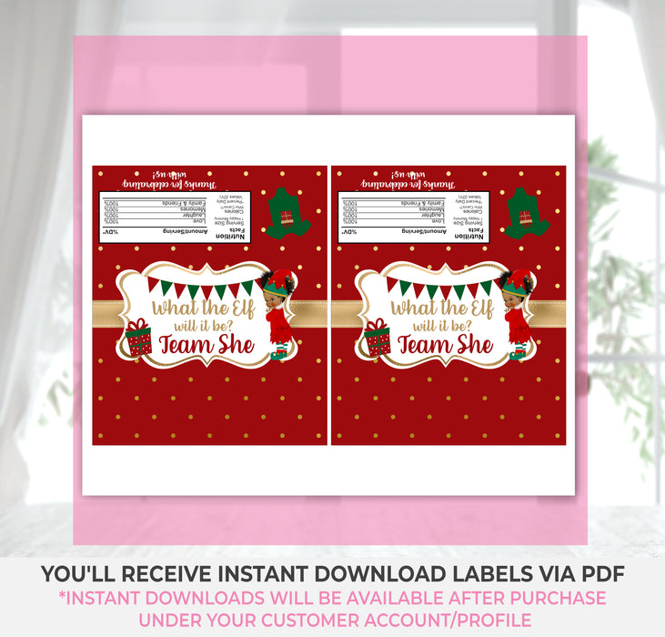 What the Elf Christmas/Winter Gender Reveal Candy Bar Wrapper Brown Tone 1 Vers 2 Instructions