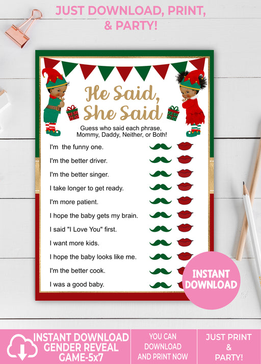  What the Elf Christmas/Winter He Said She Said Gender Reveal Game Brown Tone