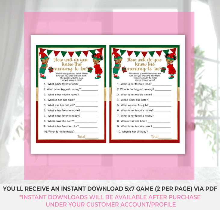 What the Elf Christmas/Winter Mommy to Be Gender Reveal Game Brown Tone Instructions