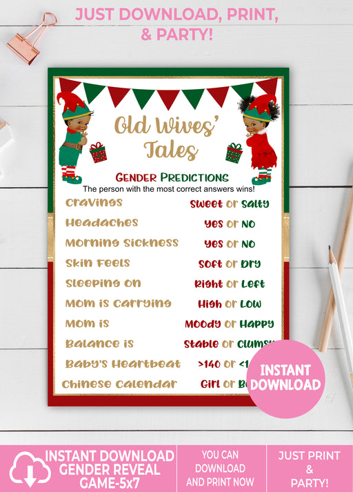 What the Elf Christmas/Winter Old Wives' Tales Gender Reveal Game Brown Tone