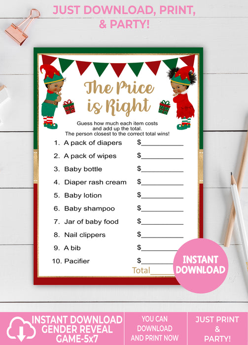 What the Elf Christmas/Winter The Price is Right Gender Reveal Game Brown Tone