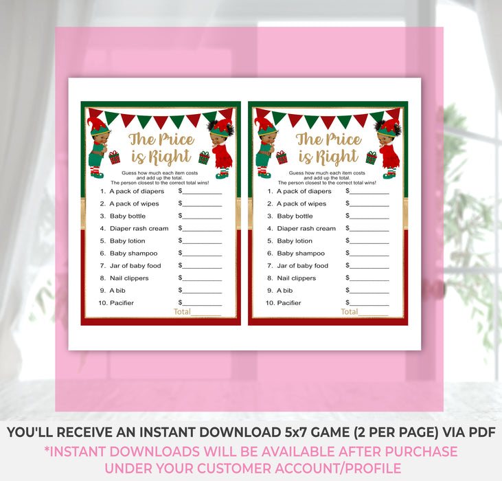 What the Elf Christmas/Winter The Price is Right Gender Reveal Game Brown Tone Instructions