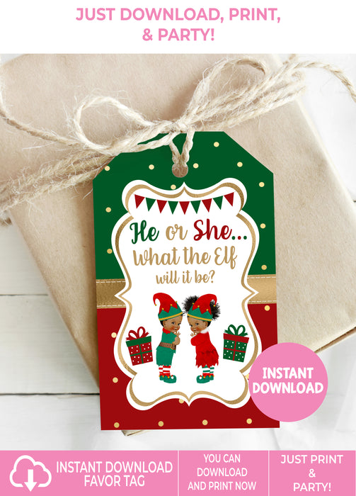 Instant Download (Non-Editable) What the Elf Christmas/Winter Gender Reveal Favor Tag Brown Tone 1 Vers 1-GR050