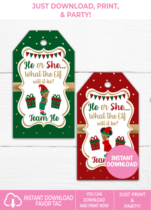 Instant Download (Non-Editable) What the Elf Christmas/Winter Gender Reveal Favor Tag Brown Tone 1 Vers 2-GR050