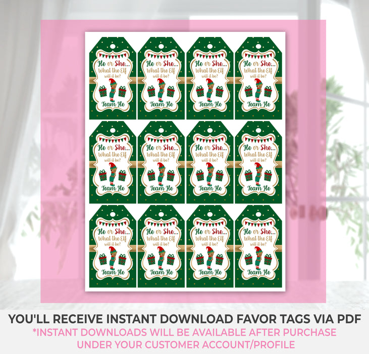 Instant Download (Non-Editable) What the Elf Christmas/Winter Gender Reveal Favor Tag Brown Tone 1 Vers 2-GR050