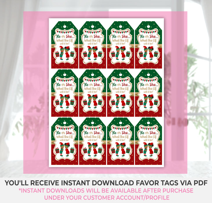 Instant Download (Non-Editable) What the Elf Christmas/Winter Gender Reveal Favor Tag Brown Tone 1 Vers 1-GR050