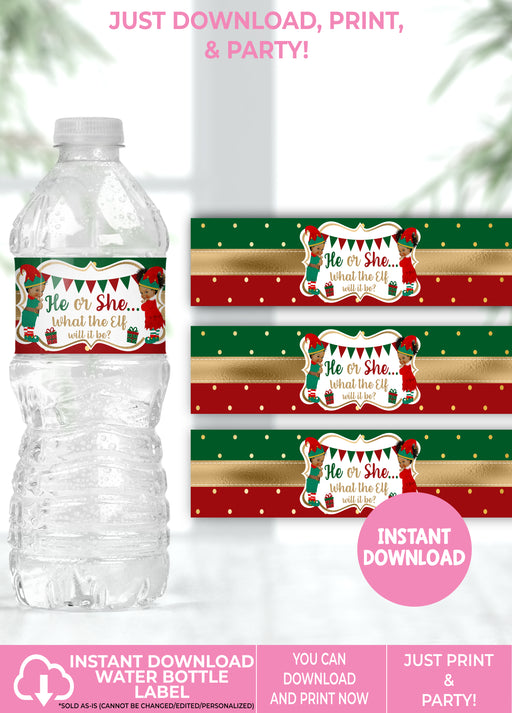 What the Elf Christmas/Winter Gender Reveal Water Bottle Label Brown Tone 1 Vers 1