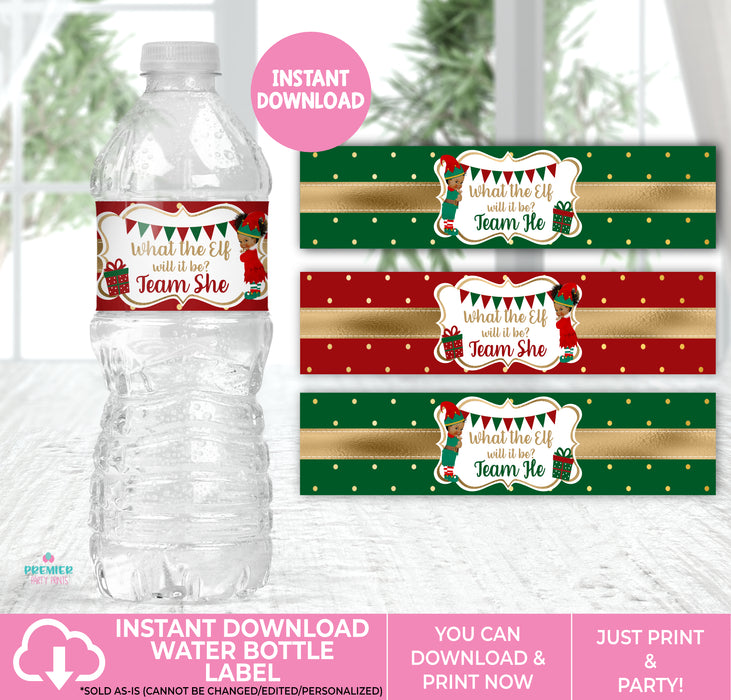 What the Elf Christmas/Winter Gender Reveal Water Bottle Label Brown Tone 1 Vers 2